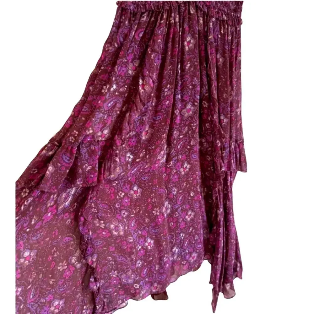 Ulla Johnson 0 Ressie 100% Silk Midi Dress $675 Asymmetric Scarf Hem Sumac NWT